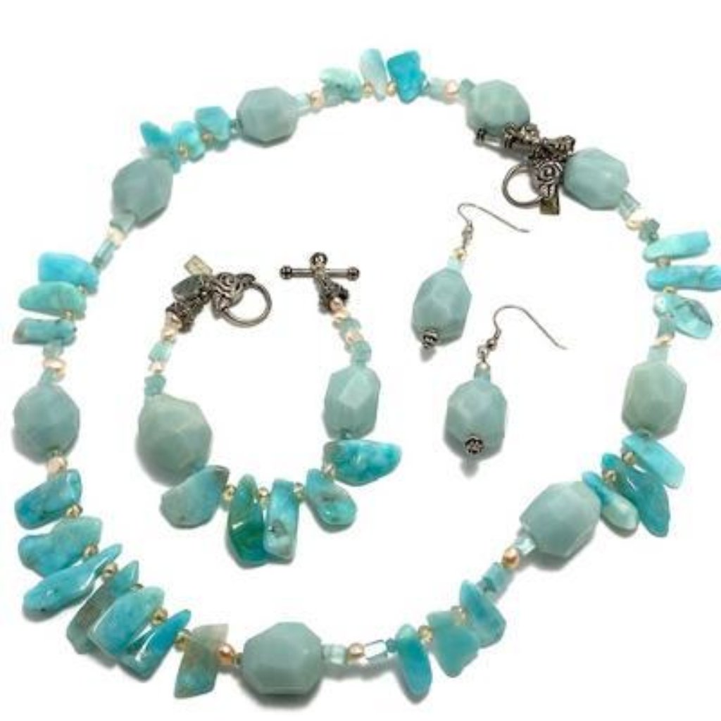 Handmade Jewelry Set By Surdigirl - Amazonite, Freshwater Pearls